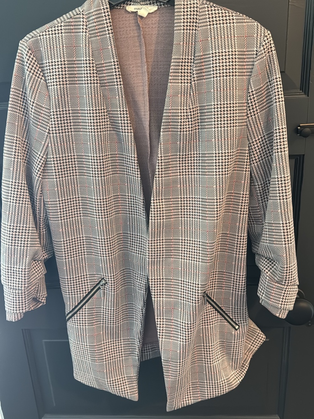 Maurices Pink and Black Glen Plaid Open Blazer